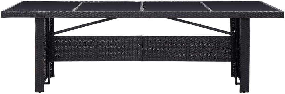 Patio Table,Outdoor Dining Table,Porch Side Table,Garden Table,Easy to Assemble,Garden Table for Picnic Camping Porch Deck Lawn Backyard, Black 94.5"x35.4"x29.1" Poly Rattan and Glass