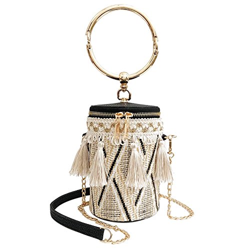 Matefield - Bolso cilíndrico para mujer, diseño de pajita beige