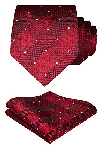 HISDERN extralarga Comprobar Panuelo de lazo Hombres Corbata & Plaza de bolsillo Conjunto rojo blanco