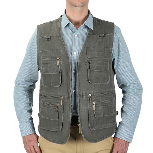 Image of Men's Stone Washed Denim Multi-pocketed Fishing Work Outerwear Vest
