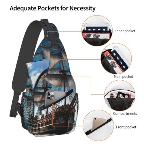 Bolso tipo bandolera Pirate Ship para hombre y mujer negro miniatura 4