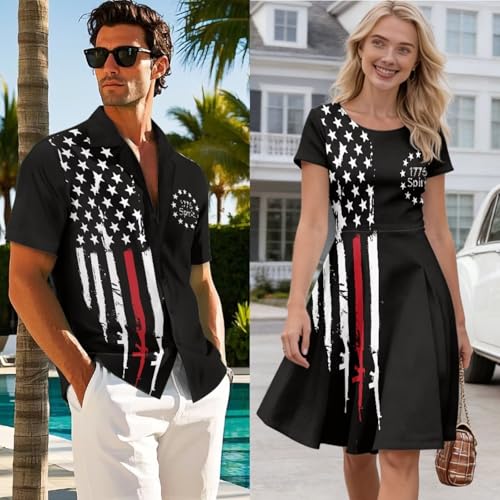 Image of AFPANQZ Couple Matching Outfit Casual Men's Button Down Shirt or Short Sleeve Summer Sundresses Dresses for Women 2026