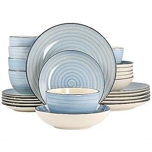 Elama Gia 24 Piece Round Stoneware Dinnerware Set in Light Blue