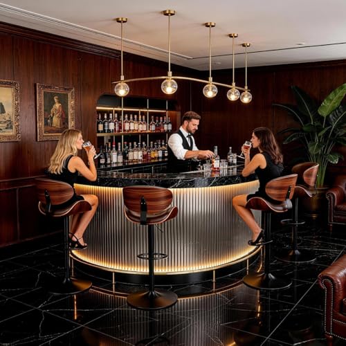 Image of Adjustable Swivel Bar Stools Chair,Counter Height Bar Stools with Back,350 LBS PU Leather Bar Stool for Kitchen Island,Upholstered Pub Stools with Footrest (Brown, Set of 2)