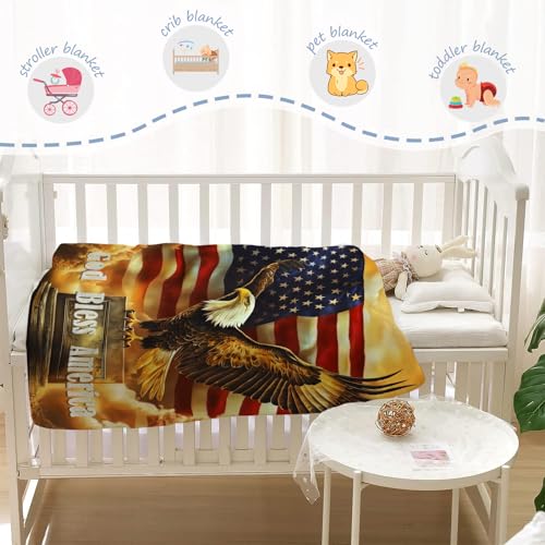 Image of YeeJu Patriotic Throw Blanket for Kids Small 4th of July Memorial Day Fourth of July Blanket for Girls Boys Child Baby Couch Bed White Blue Star Blankets Independence Veteran Day Blanket 40x50
