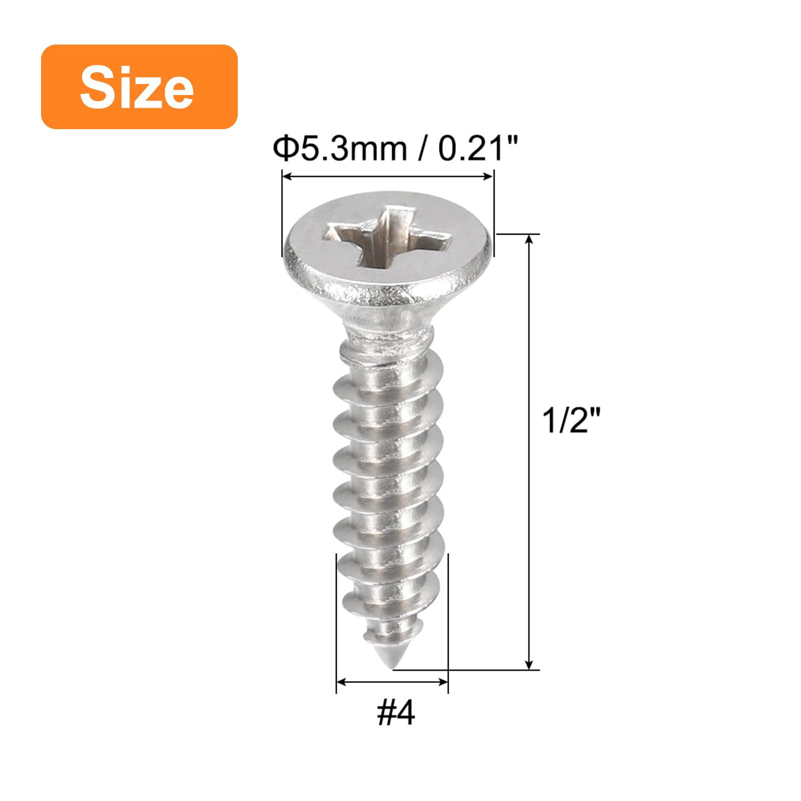 TA-VIGOR 50Pcs Self Tapping Screws, #4x1/2" Phillips Flat Head Screw, Countersunk Cross Head Tapping Screws - Image 2