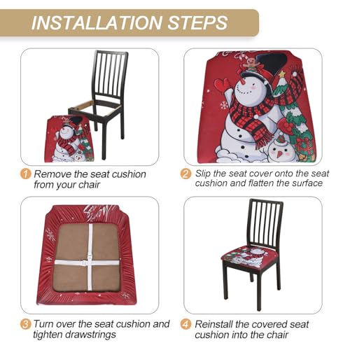 Image of SearchI 6 Pack Christmas Seat Covers for Dining Room Chairs Stretch Printed Xmas Chair Seat Covers, Removable Upholstered Chair Seat Protector for Christmas Decoration, Kitchen (Christmas Snowman)