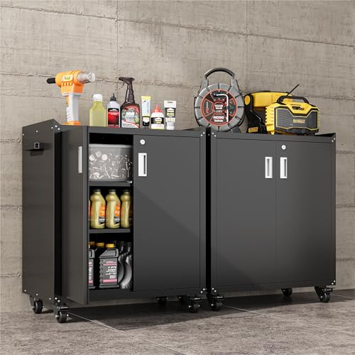 Heavy-Duty Rolling Storage Cabinet with Lockable Doors