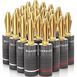 BlueRigger バナナプラグ 24ペア / 24個 (閉じたデュアルスクリュー) - 24個パック 金メッキスピーカープラグコネクター スピーカーワイヤー、アンプ、レシーバー、バナナウォールプレート、ホームシアター用