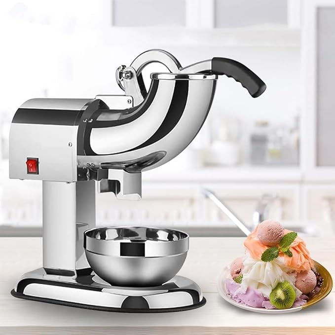 Electric Ice Crusher Double Blade Tabletop Ice Shaver Machine Fully Stainless Steel Snow Cone Maker for Home and Commercial Use for Ice Cream Cold Drinks, Fruit Dessert and Cocktail