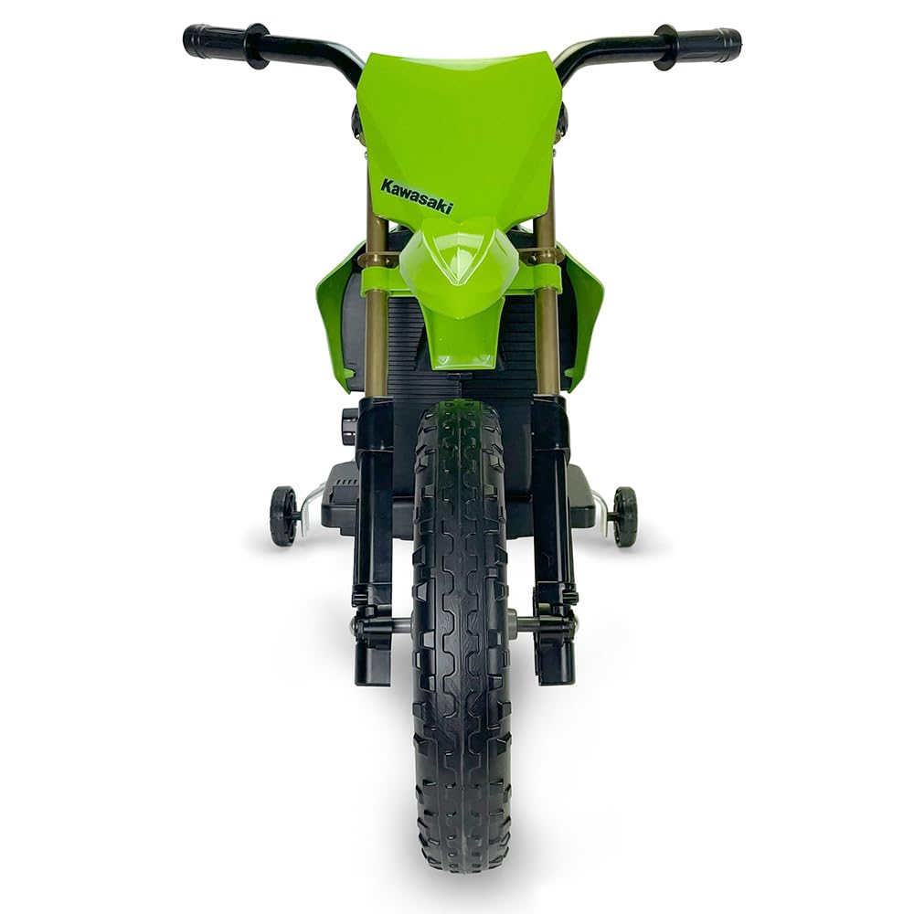 Elektro Motorrad Kinder 3-6 Jahre Kawasaki 12V Offiziell Lizenziert + Fußpedal + Automatische Bremse + Stützräder + Motocross Design | INJUSA