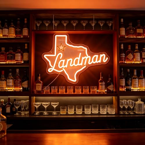 Image of Texas Neon Sign,Landman Mrech | Texas State Outline with Star & Script Lettering, 15.7 inchx11.8 inch Yellow LED Wall Light for Man Cave, Bar, Office, USB Powered