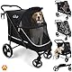 MY DUQUE – Hundebuggy Hundewagen CHAMP – XL Buggy große Hunde, geräumig, Haustierwagen, Katze, Hund, Zusammenfalten, inkl. Regencover, Getränkehalter, Stauraum, max. Last 50kg/110lb, Schwarz