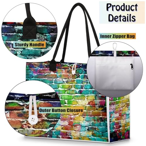 Art Brick Wall Tote Bag for Women Large Beach Bag Reusable Tote Bags for Work Travel Beach Shopping4