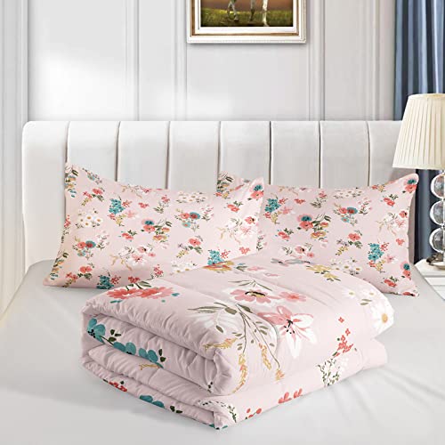 Qoomo FLORAL Comforter Full Size,Pink Floral Kids Comforter Set,3Pcs Bedding Set Printed Comforter thumb #3