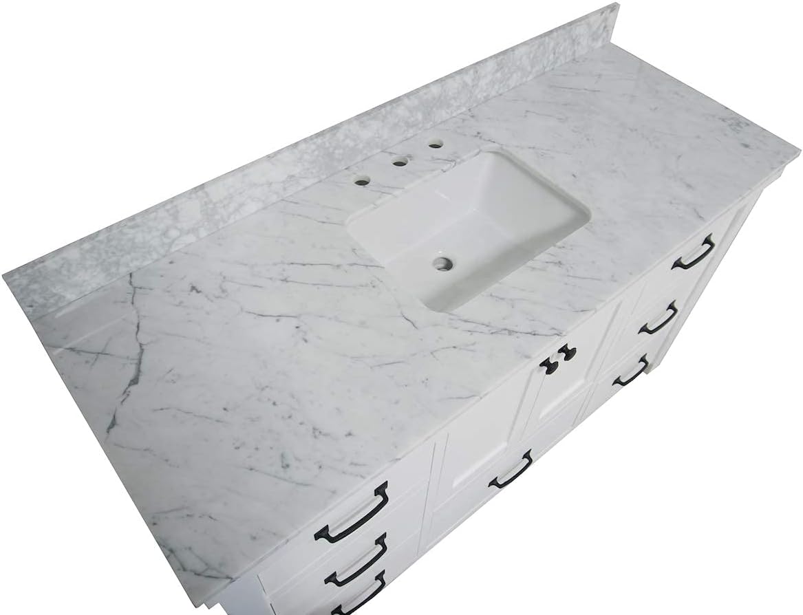 Kitchen Bath Collection Tuscany 60-inch Single Bathroom Vanity (Carrara/White): Includes White Cabinet with Authentic Italian Carrara Marble Countertop and White Ceramic Sink