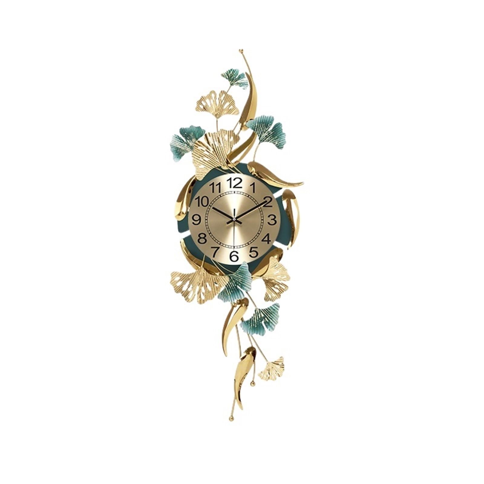 DJSKLDF Wall clock Living Room Creative Metal Decorative Clock Ginkgo Leaf Fish Large Wall Hotel Lobby Home Porch Decorations Silent Watch(1PCS STYLE B)
