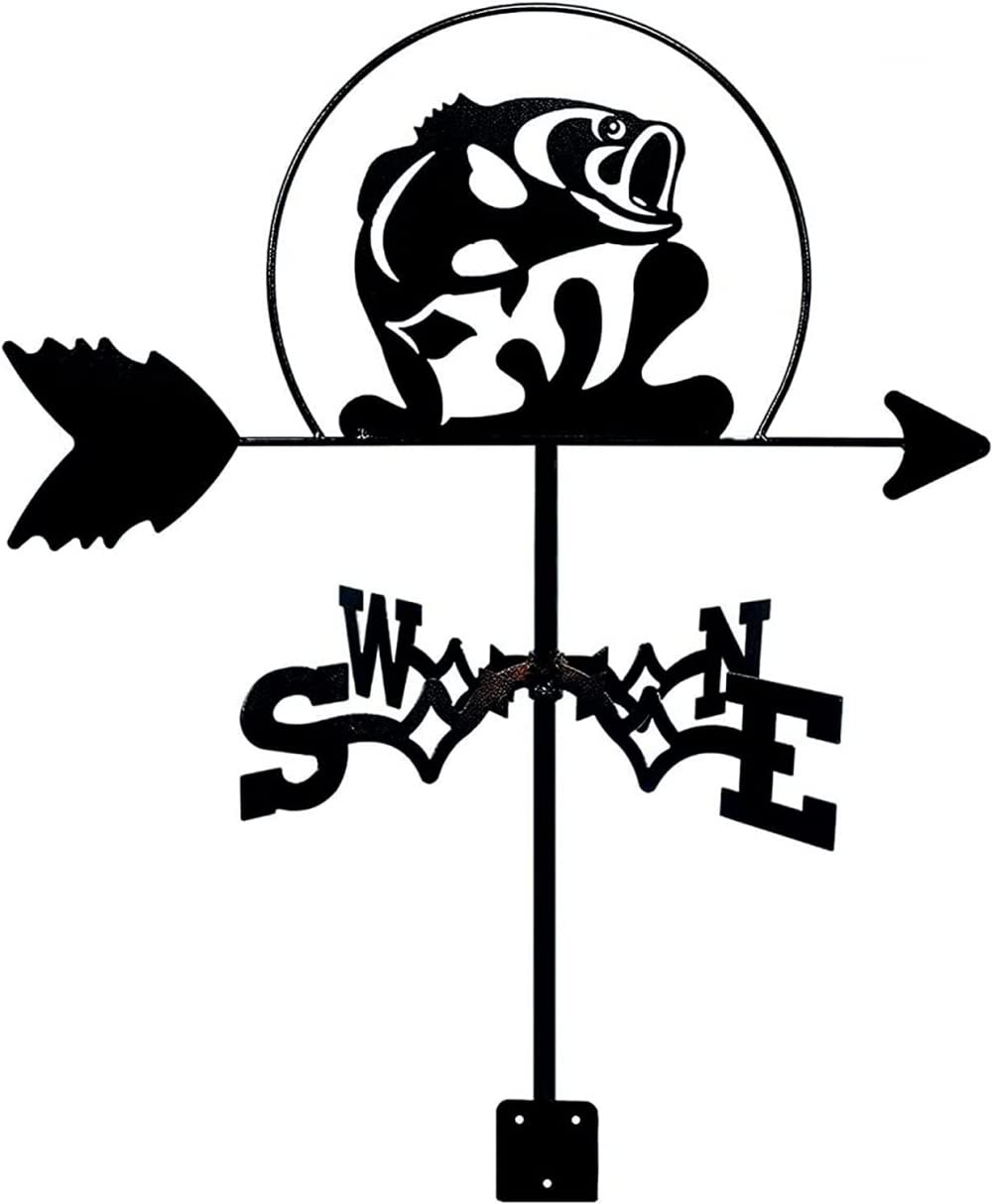 TAXXII Rooftop Wind Vane Fish Weathervane Retro Metal Weather Direction Indicator Measuring Tool for Garden and Yard Decoration-B