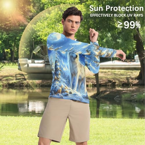 Men's Sun Protection Shirts White Wolf in Snow UPF 50+ Long Sleeve Rash Guard Quick Dry Shirt4