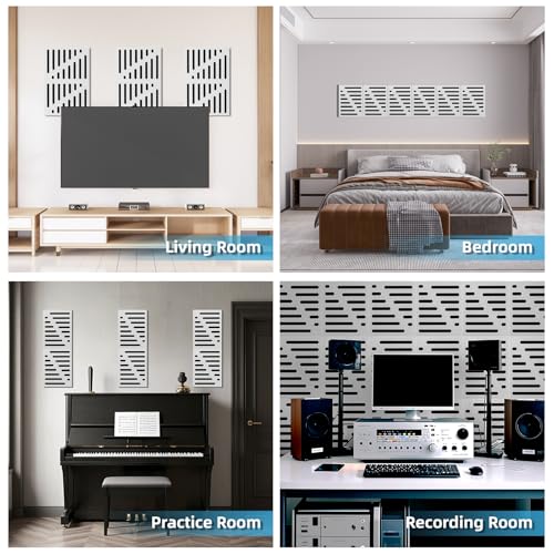 Image of Art3d High-Density Acoustic Panel, Stripe Design, 16 x 12 in, 6-Pack, White