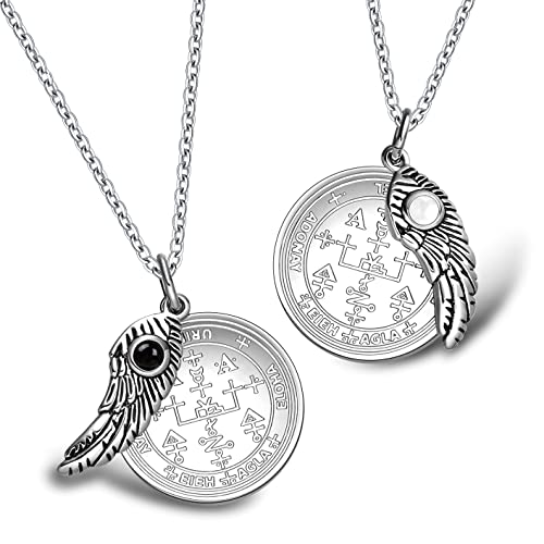 Archangel Uriel Sigil from The Ancient Book of King Solomon - St Uriel Necklace for Men and Women - Protection Prayer Included - Angel Wing Pendant - Miraculous Medal - Guardian Crystal Amulet