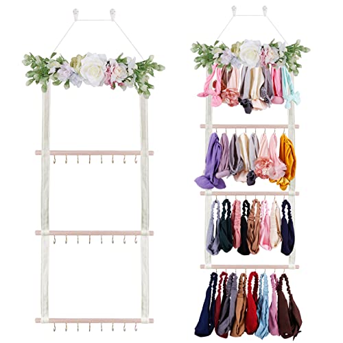 cherrboll Headbands Holder Hair Bows Organizer with Hooks, Baby Hair Accessories Storage Display for Toddler Girls Nursery Room Wall Door Closet