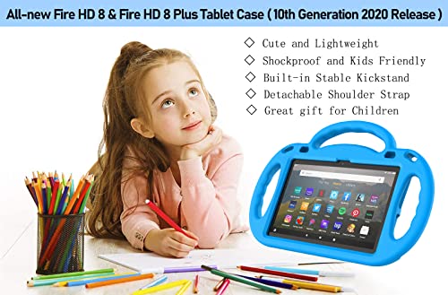 Ltrop All-New Fire Hd 8 Tablet Case(2022/2020), Fire Hd 8 Case For Kids, Shockproof Handle Stand Child-Proof Case For Fire Hd 8 & Fire Hd 8 Plus (8" Display) 12Th & 10Th Generation(2022/2020), Blue #TOP5
