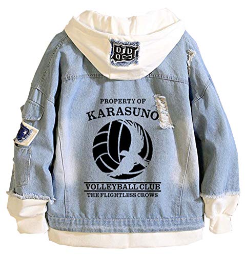 WANHONGYUE Anime Haikyuu Chaqueta Vaquera Hoodie Denim Jacket Unisexo Sudadera con Capucha Jeans Sweatshirt Abrigo Azul/5-XXL