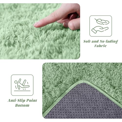 Green Fluffy Rugs for Living Room 5x7 ft - Ultra Soft Faux Fur Area Rug - Plush Non-Slip Shaggy Carpet for Bedroom, Kids Boys Girls Dorm Nursery Room
