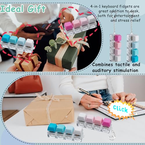 Image of 2 PCS Keyboard Fidget Toy, Keyboard Fidget Keychain 4-in-1 Keyboard Decompression Button Finger Clicker Toys, Button Stress Relief Fidget Gifts to Relief Stress (Blue Pink)