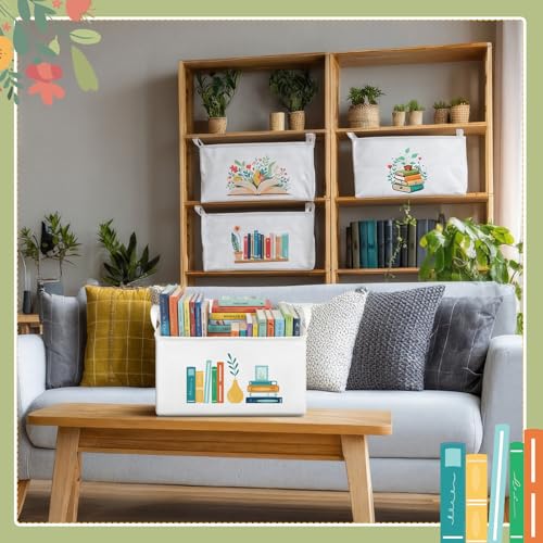 Breling 4 Pcs Book Lover Gifts Book Baskets Books Storage Bins with Handles Books Return Baskets Large Collapsible Storage Bin Box for Graduation Gift Shelf Home Office Library, 15 x 10 x 8 in - Image 5