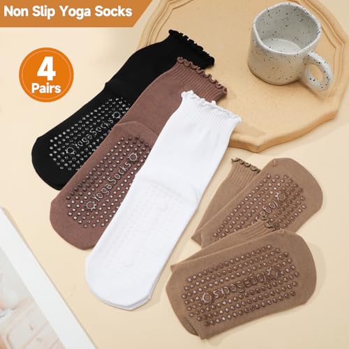 Image of Jspupifip Cute Pilates Socks with Grips for Women Non Slip Grip Yoga Socks Crew Sock for Ballet Barefoot Workout Hospital