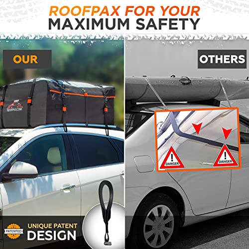 Image of RoofPax 6 Rooftop Cargo Tie Down Hook Straps for Strapping Down Any Car Top Luggage. Waterproof, Attaches to Car Door Frame, Patent Registered, Extended Warranty