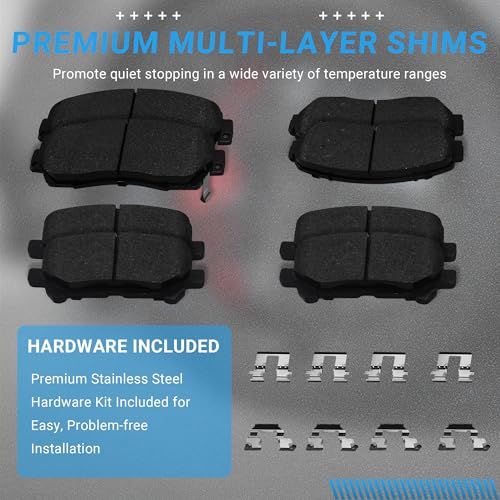 Image of Brake Pads Front and Rear Compatible with Nissan Pathfinder Murano, 2014-2020 Infiniti QX60, 2013 Infiniti JX35 Automotive Replacement Brake Pads Semi-Metallic D1649 D905