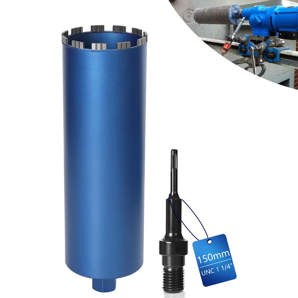 Diamentowa koronka wiertnicza pogłębiacz puszek do wiertarek rdzeniowych w zestawie 10 mm Turbo, L 460 mm | Ø 150 mm | adapter SDS-PLUS | 1 ¼ cala UNC | Wiertło rdzeniowe na mokro i sucho wiertło
