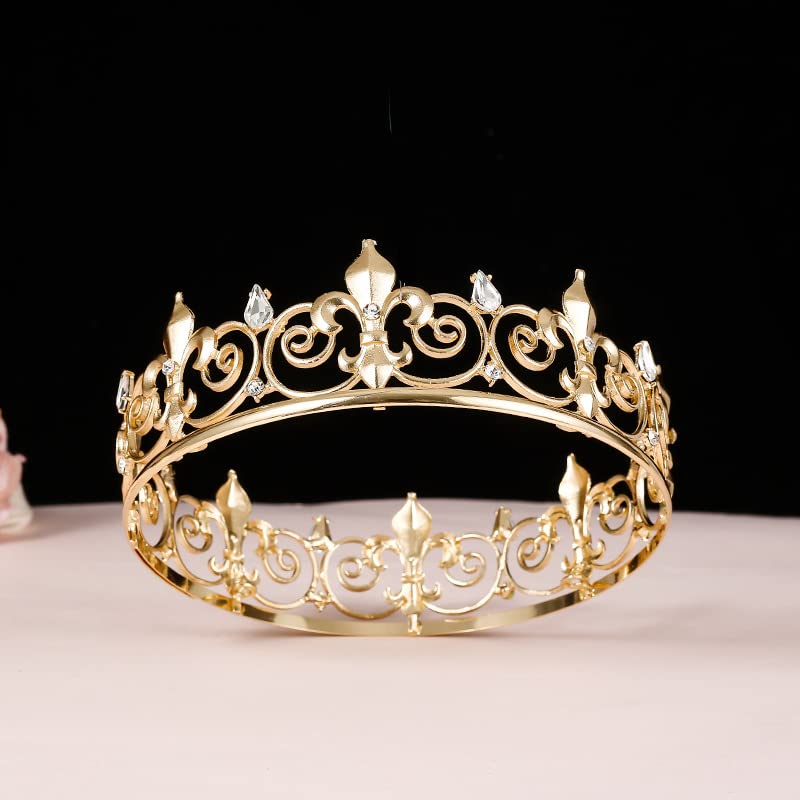Royal Full King Crown Metal Crowns And Tiaras For Men Cosplay Wedding Prom Party Decorations Crown Headpieces Accessories (Gold) - Image 2