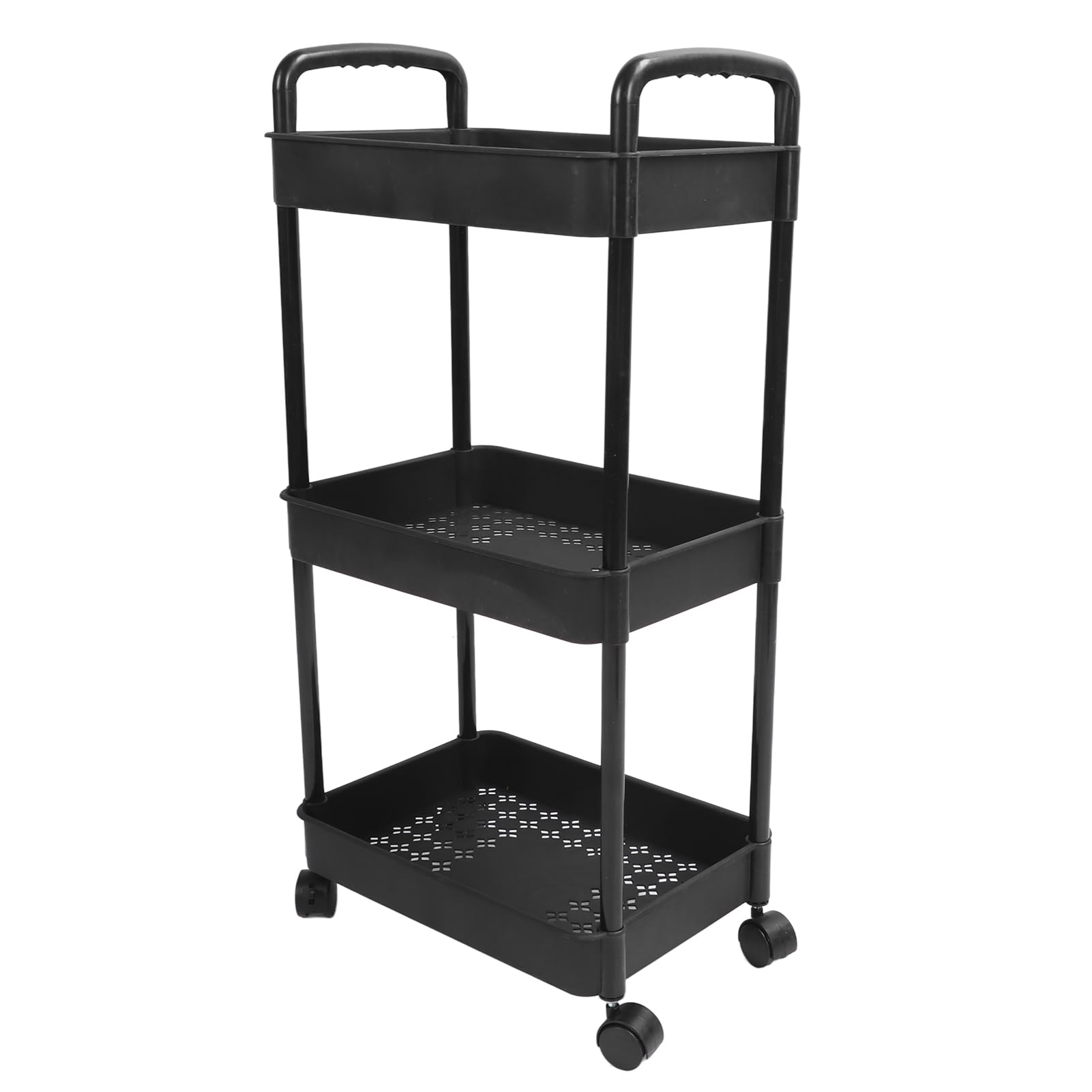 Carrello portaoggetti a 3 livelli con ruote, grande capacità, nero, per camera da letto, bagno, cucina, portatile e facile da spostare