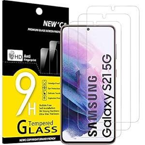 NEW'C 3 Pack Designed for Samsung Galaxy S21 5G (6.2), Screen Protector Tempered Glass, Scratch-Proof, Bubble-Free, Ultra Resistant (0.26 mm HD Ultra Transparent) 9H Hardness Glass