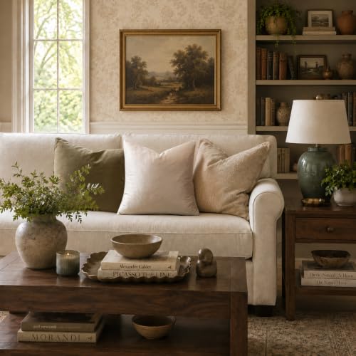 Image of GIGIZAZA Decor Throw Couch Pillow Covers,Khaki Champange Sofa Cushion Pillow Covers,Velvet Pillow Cases 24 x 24inch