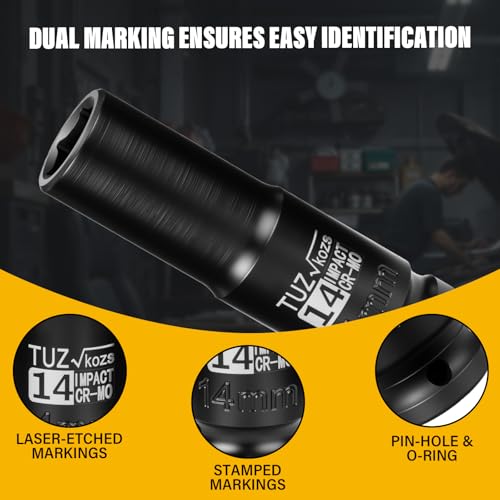 Image of 1 /2 Inch Drive 14mm Deep Metric Impact Socket,CR-MO,6 Point Radius Corner Design,Square Chamfered Opening,Axle Nut Impact Grade Socket for Easy Removal