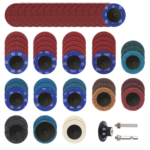 60Pcs Sanding Discs Set 2 inch Quick Change Disc with 1/4 inch Holder Surface Conditioning Disc for Die Grinder Surface Strip Grind Polish Burr Finish Rust Paint Removal