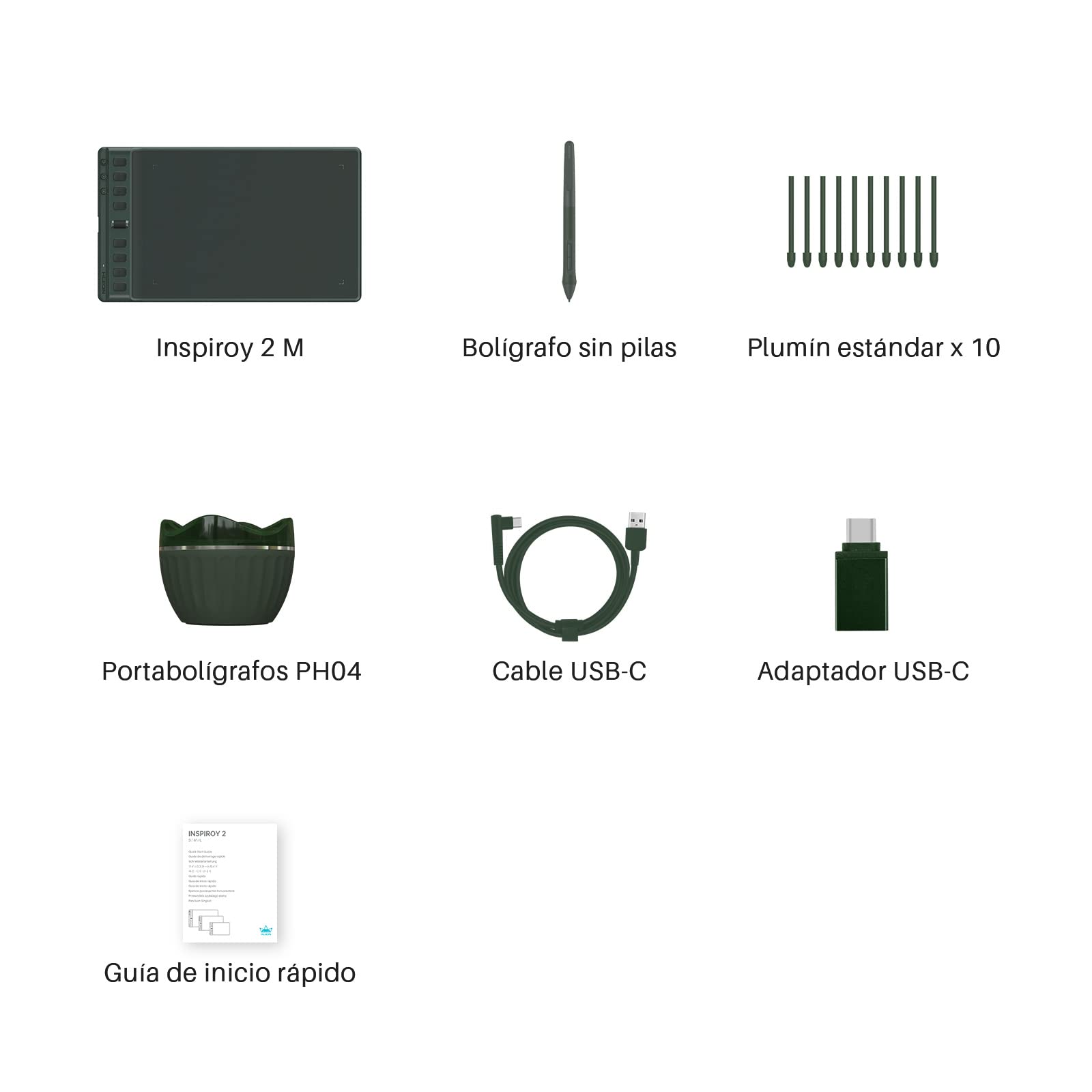 HUION Inspiroy 2 M Tableta Gráfica, Nuevo Bolígrafo Digital PW110, 8 Teclas de Acceso Directo Personalizables, Desplazador Fácil de Usar, Ideal para Dibujar, Estudiar y Trabajar Desde Casa, Verde