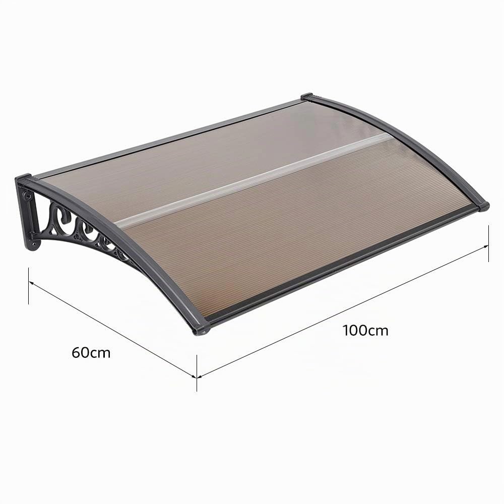 Toldo Puerta, Toldo Ventana Lluvia Nieve Refugio Frente Porche Sombra Exterior, Techo terraza, Entrada Marquesa Solar Puerta Anti-Suelo Refugio Protección Policarbonato (60 * 100 cm Braun)
