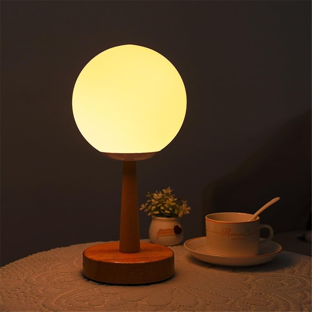Lampka biurkowa Mała drewniana lampka stołowa zdobi biurko, stolik nocny, sypialnię, gabinet, szklaną lampkę nocną Lampka nocna