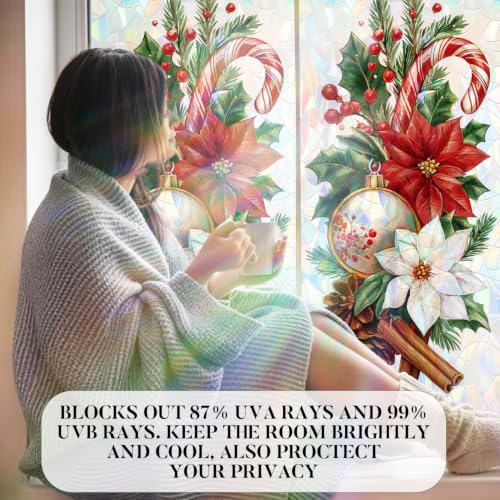 Image of Cinnamon Stick Poinsettia Holographic Window Film 17.32x39.37in