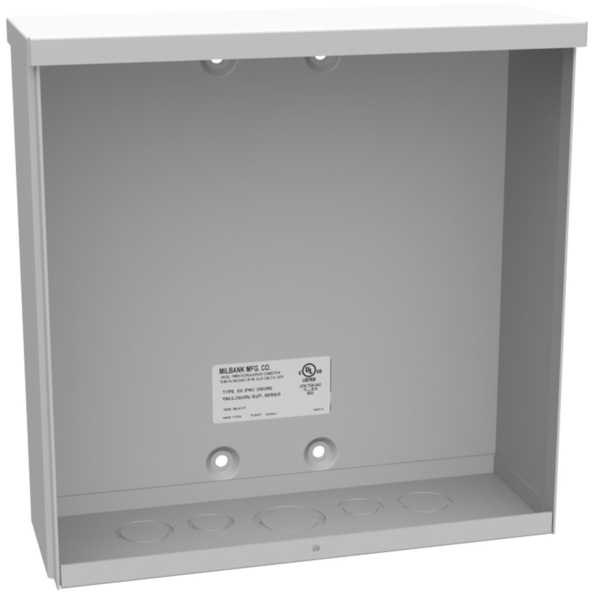 Milbank 12124-SC3R NEMA 3R Polyester Powder Coated Galvanized Over Phosphatized Steel Unflanged Screw Cover Junction Box 12 Inch x 12 Inch x 4 Inch ANSI 61 Gray