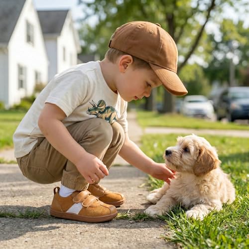 STQ Toddler Boys Shoes Wide Toe Box Barefoot Shoes Boy Sneakers Kids Tennis Shoe Preschool Breathable Non Slip Flexible Lightweight Comfortable First Walking Running Gym Outdoor Brown Toddler Size 6