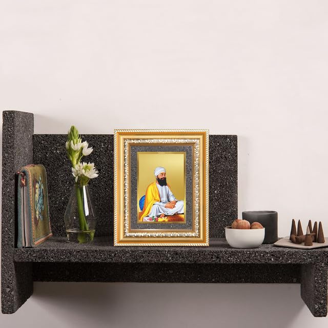Image of DIVINITI Guru Tegh Bahadar Sahib Ji 24K Gold Plated Foil Wall and Tabletop Photo Frame for Home Decor, Puja Room, Luxury Gifting | DG Frame 112 S2 (21.5x17.5 CM)