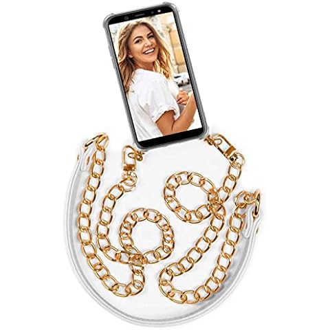 OneFlow Premium mobile phone chain compatible with Samsung Galaxy M31 | Mobile phone case with lanyard to wear Silicone case + metal chain Necklace Interchangeable, Weiß Gold Cover