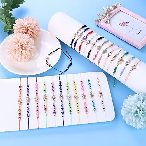 MILACOLATO 24Pcs Evil Eye Bracelets Set for Women Girls Colorful String Knot Mexican Bracelets Hamsa Bracelet Adjustable Handmade Braided Mal De Ojo Evil Eye BFF Bracelets Anklet Jewelry Gift